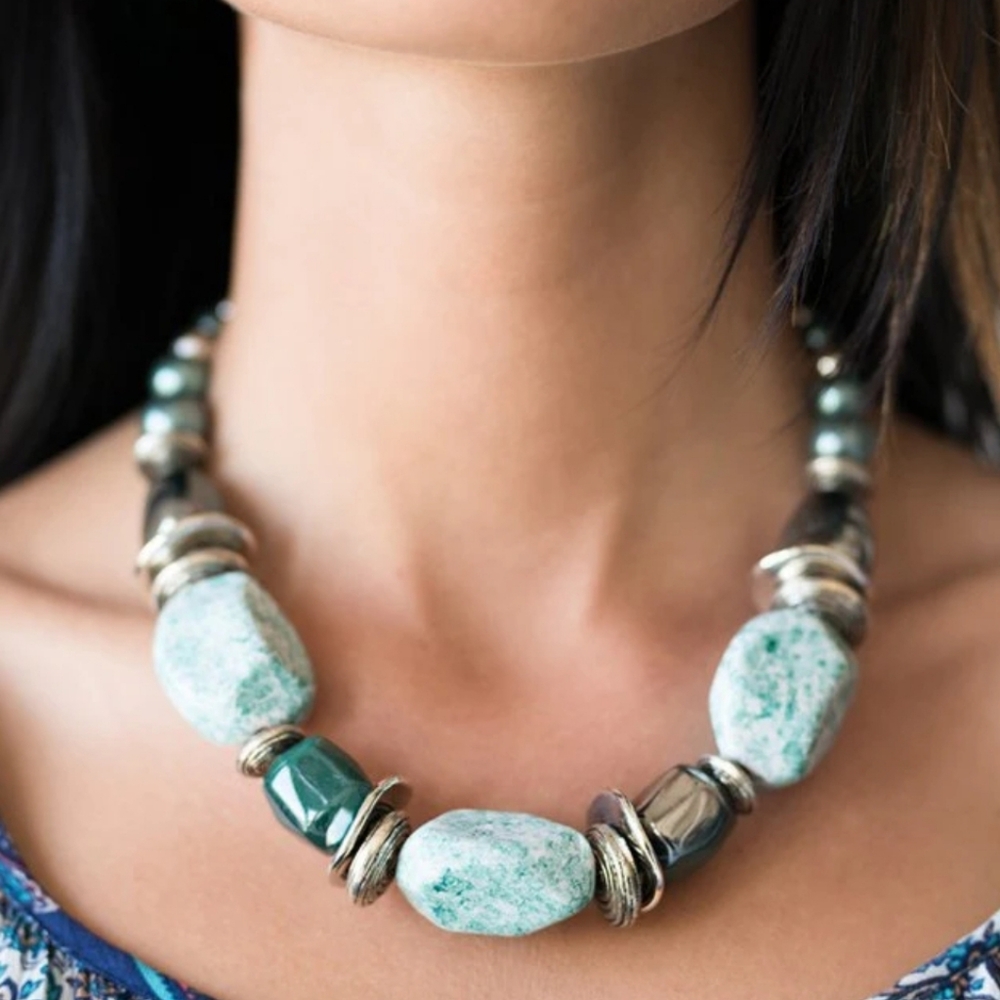 Paparazzi Bpho Teal & Turquoise Jewelry Set Necklace And Earrings
